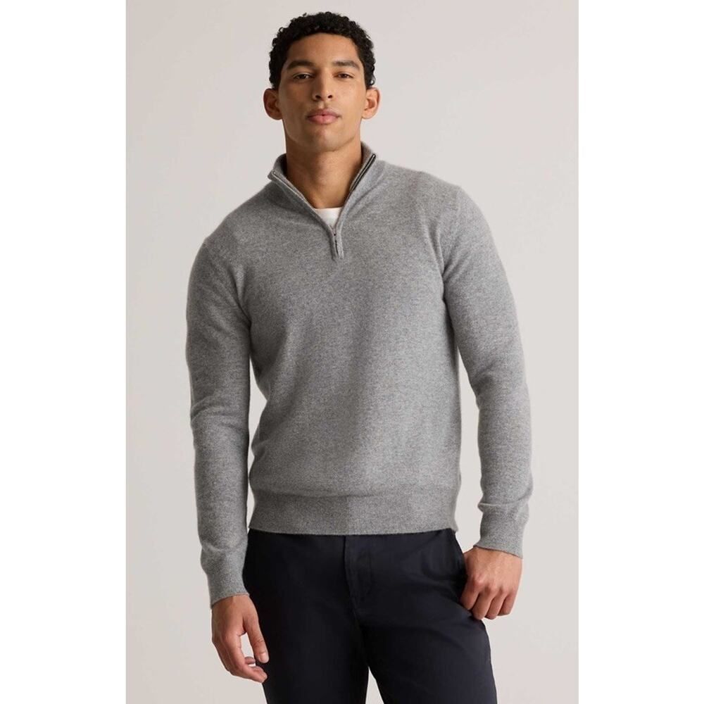 Quince 100% Mongolian Cashmere Quarter Zip Sweater Gray XL Men Soft